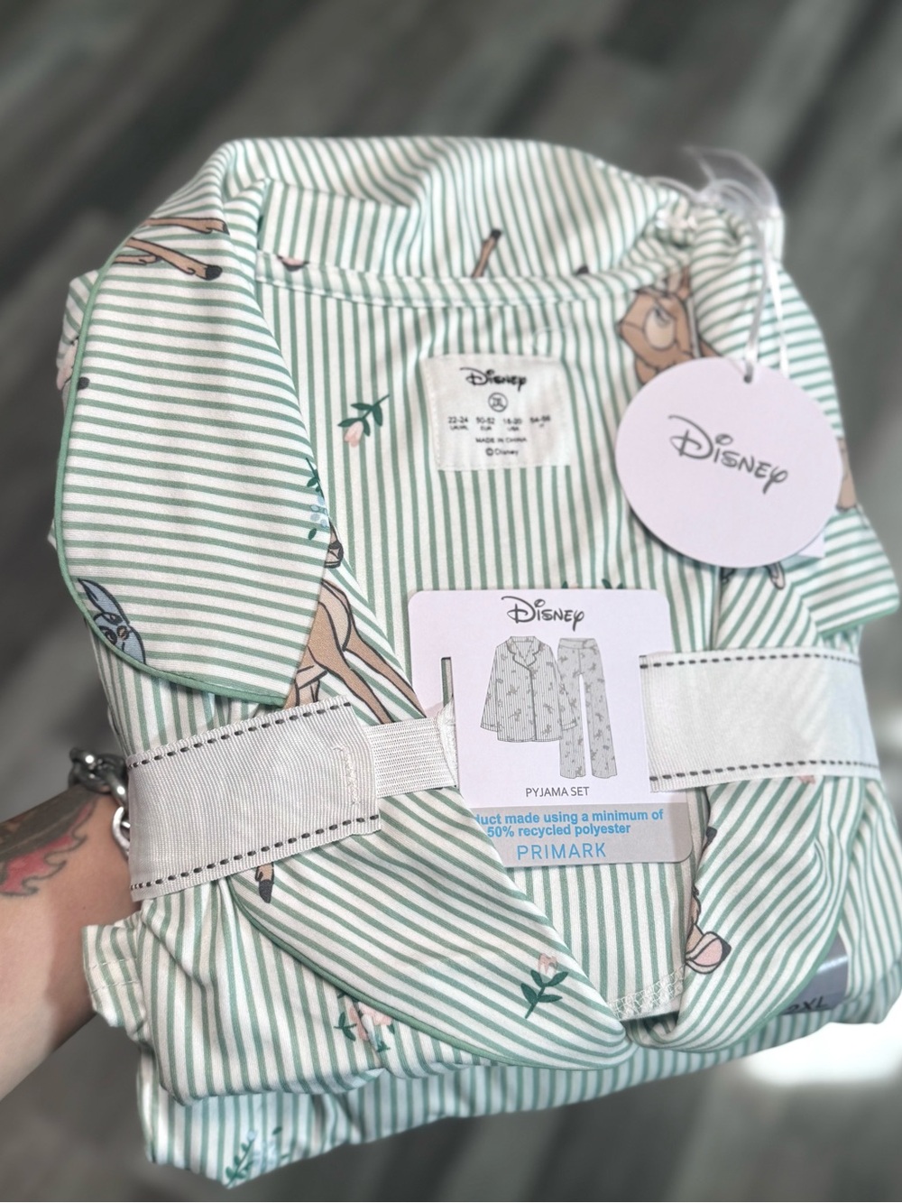 Disney Stripes Mint Green Bambi Print Pajama Set 2XL - Picture 6 of 8